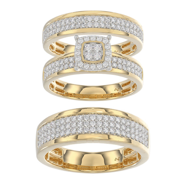 LADIES TRIO SET 1.00CT ROUND DIAMOND 10K YELLOW GOLD
