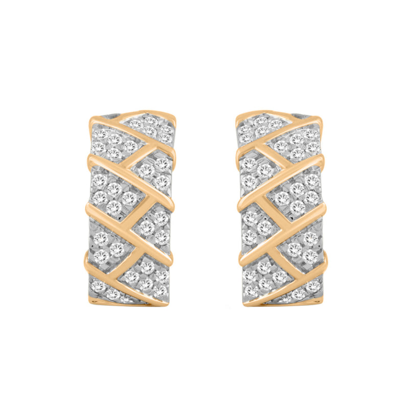 LADIES HOOPS EARRINGS 0.50CT ROUND DIAMOND 10K YELLOW GOLD
