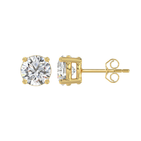 LADIES SOLITAIRE EARRINGS 3CT ROUND DIAMOND 14K YELLOW GOLD (CENTER STONE ROUND DIAMOND 1 1/2CT)