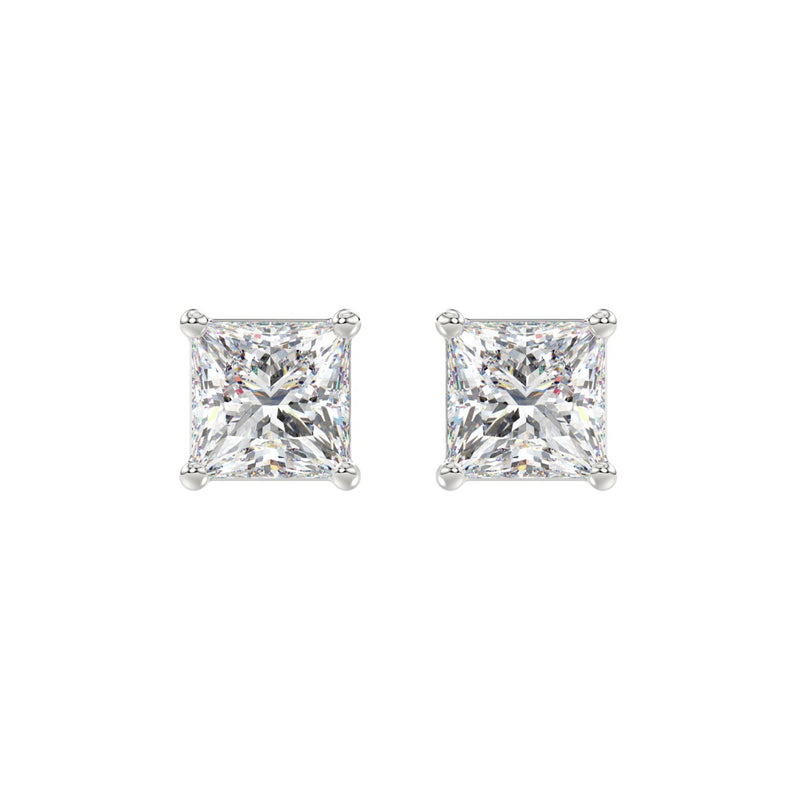 LADIES SOLITAIRE EARRINGS 3CT PRINCESS DIAMOND 14K WHITE GOLD