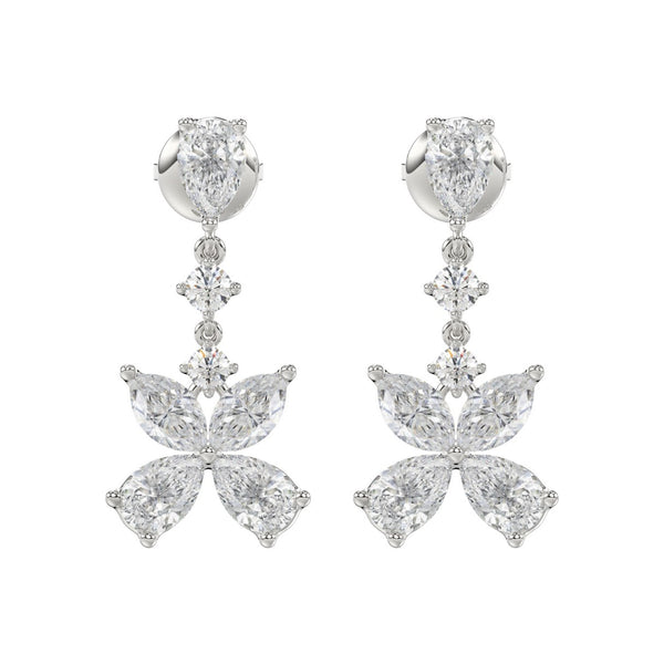 LADIES EARRINGS 3CT ROUND/MARQUISE/PEAR DIAMOND 14K WHITE GOLD