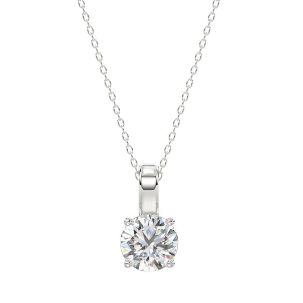 LADIES SOLITAIRE PENDANT WITH CHAIN 1CT ROUND DIAMOND 14K WHITE GOLD (CENTER STONE ROUND DIAMOND 1CT )