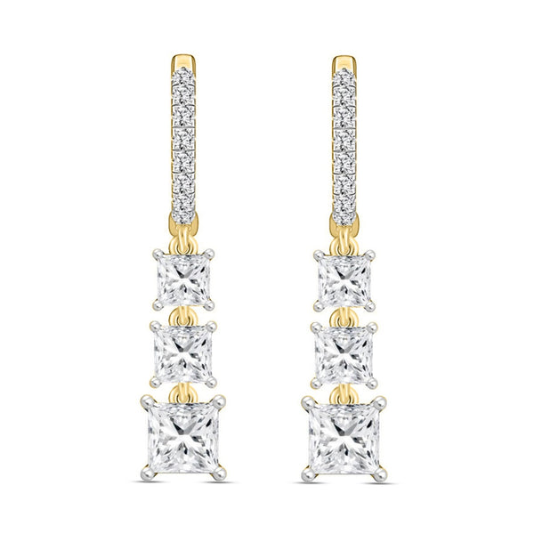 LADIES EARRINGS 2CT ROUND/PRINCESS DIAMOND 14K YELLOW GOLD