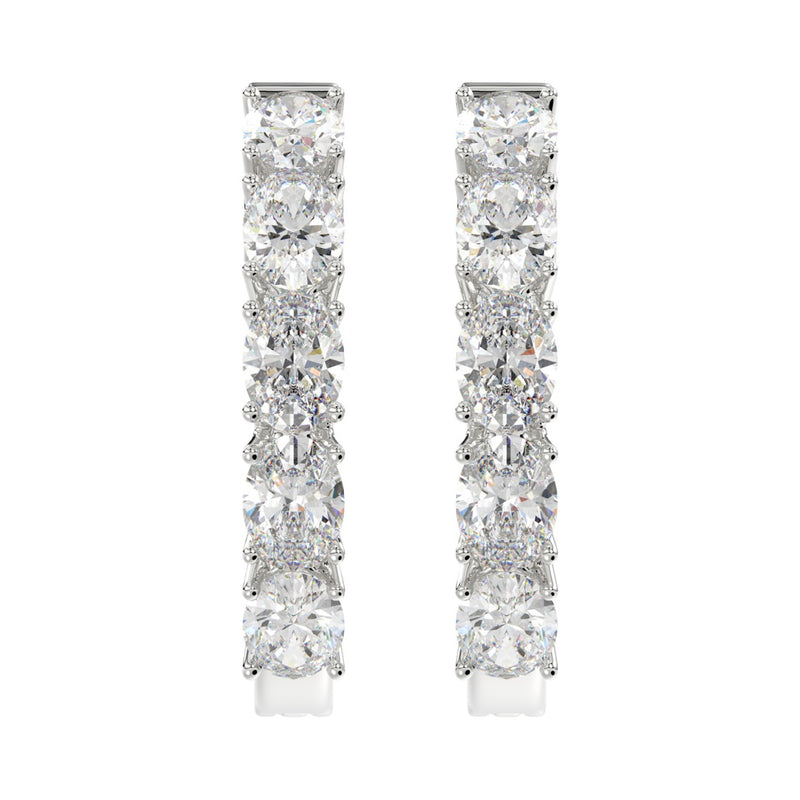 LADIES HOOP EARRINGS 2CT OVAL DIAMOND 14K WHITE GOLD