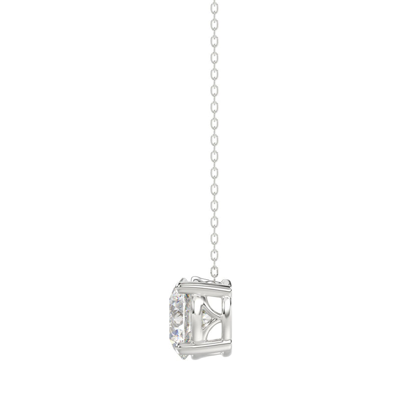14K WHITE GOLD 1.00CT ROUND DIAMOND LADIES SOLITAIRE PENDANT WITH UNDER-PASS CHAIN (CENTER STONE ROUND DIAMOND 1CT)