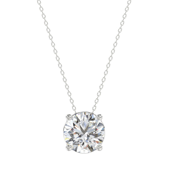 LADIES SOLITAIRE PENDANT WITH UNDER-PASS CHAIN 2.00CT ROUND DIAMOND 14K WHITE GOLD