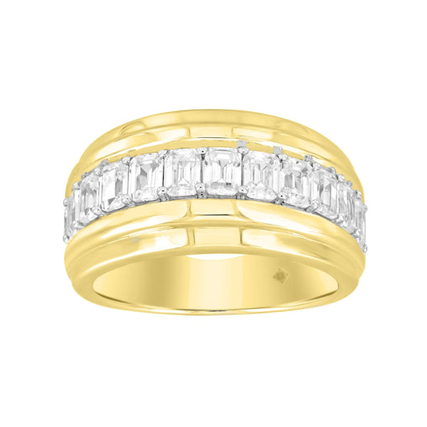 MEN'S BAND 3CT EMERALD DIAMOND 14K YELLOW GOLD