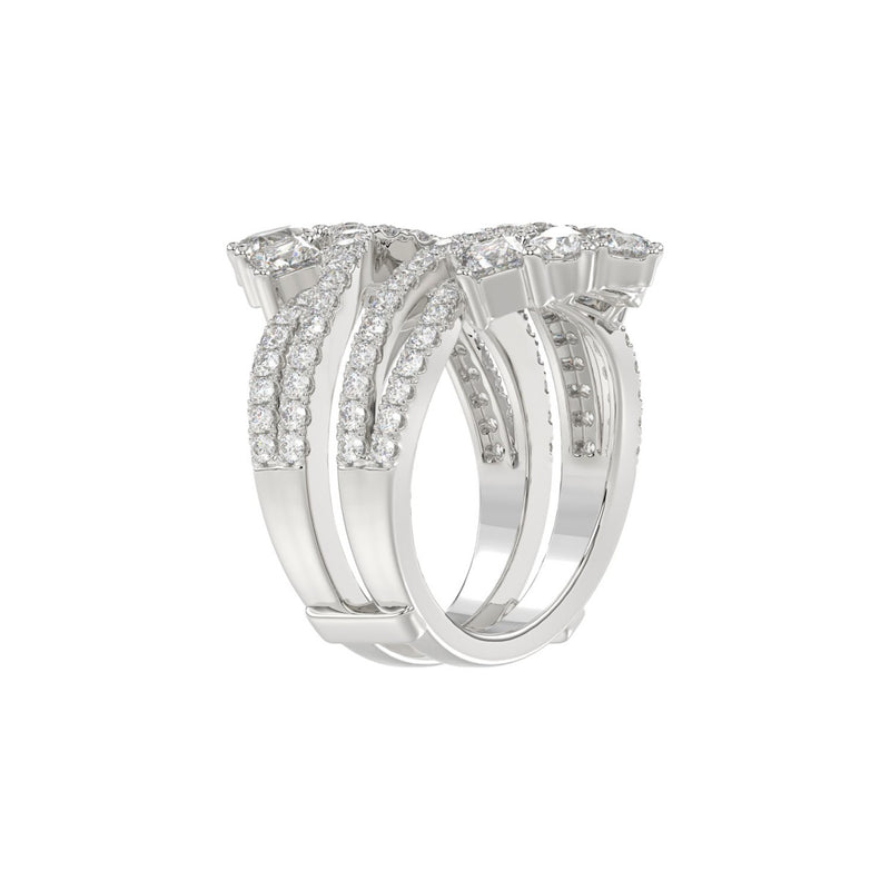 LADIES WRAP RING 2 1/2CT ROUND/PRINCESS/PEAR DIAMOND 14K WHITE GOLD