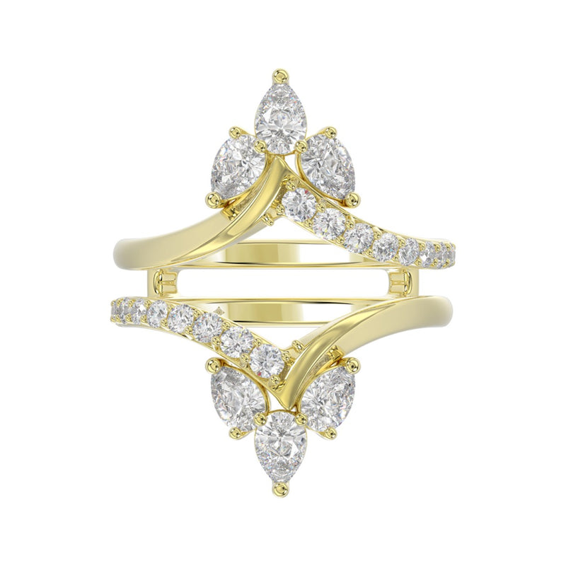 14K YELLOW GOLD 1 1/4CT ROUND/PEAR DIAMOND LADIES WRAP RING