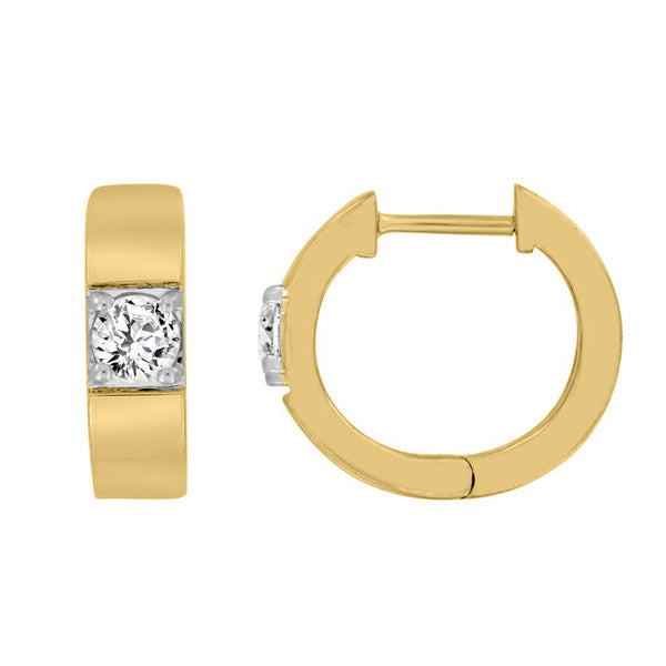 LADIES HOOPS EARRINGS 1/2CT ROUND DIAMOND 14K YELLOW GOLD