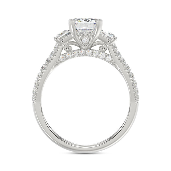 LADIES RING 3CT ROUND/EMERALD/CADILLAC DIAMOND 14K WHITE GOLD (CENTER STONE EMERALD DIAMOND 2CT )