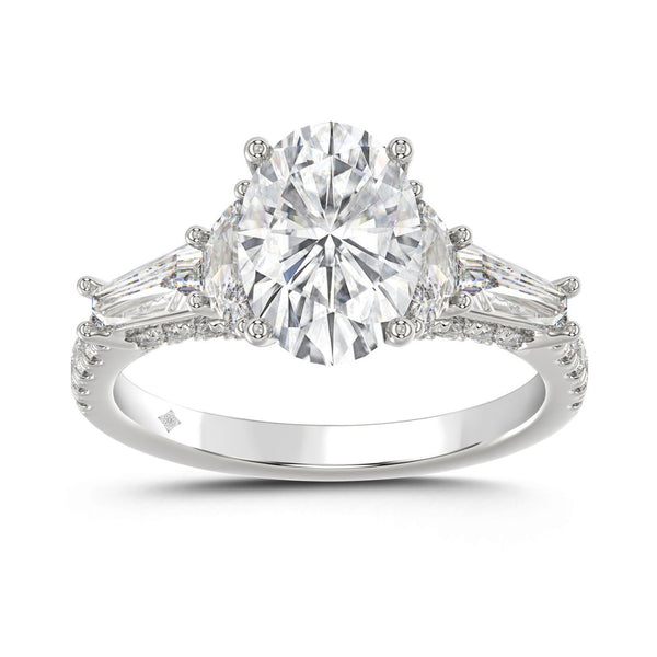 LADIES RING 3 1/2CT ROUND/HALF MOON/OVAL/BAGUETTE DIAMOND 14K WHITE GOLD (CENTER STONE OVAL DIAMOND 2CT )