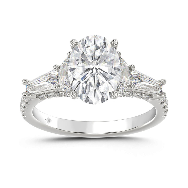 LADIES RING 3 1/2CT ROUND/HALF MOON/OVAL/BAGUETTE DIAMOND 14K WHITE GOLD (CENTER STONE OVAL DIAMOND 2CT )