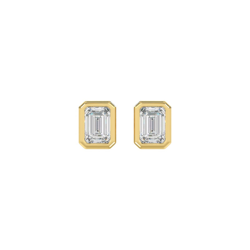 LADIES SOLITAIRE EARRINGS 1CT EMERALD DIAMOND 14K YELLOW GOLD