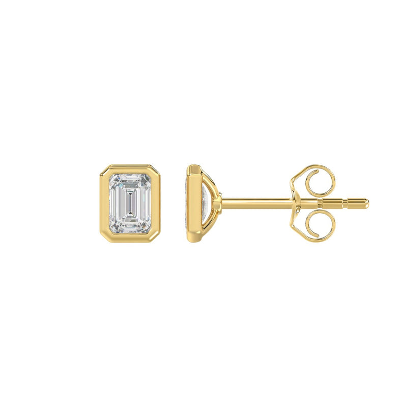 LADIES SOLITAIRE EARRINGS 1CT EMERALD DIAMOND 14K YELLOW GOLD