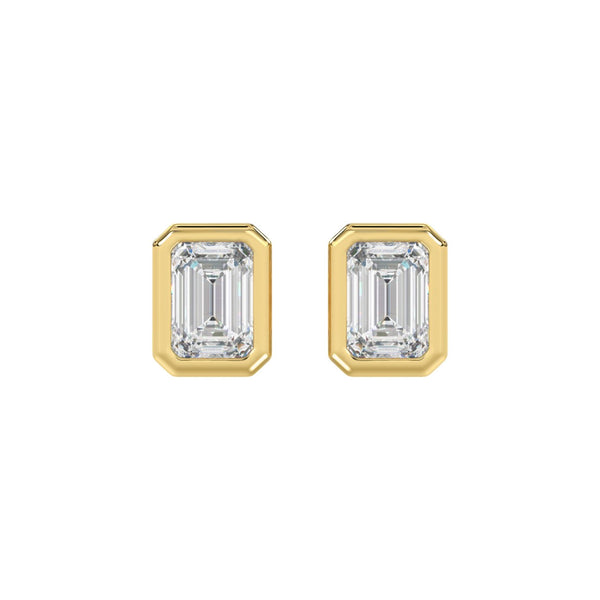 LADIES SOLITAIRE EARRINGS 3CT EMERALD DIAMOND 14K YELLOW GOLD 