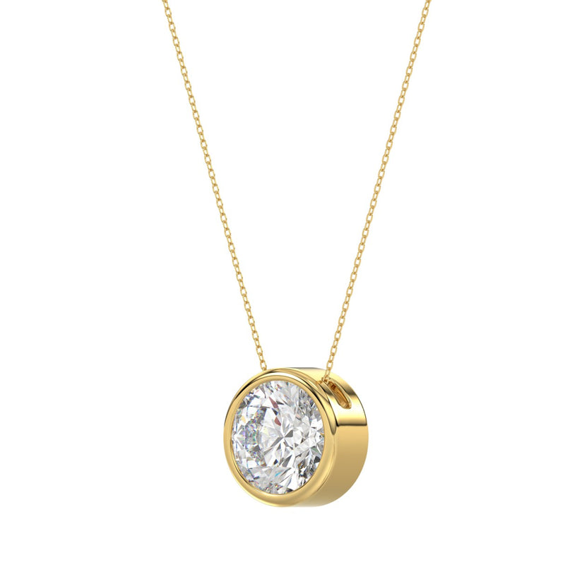 LADIES SOLITAIRE PENDANT 1CT ROUND DIAMOND 14K YELLOW GOLD WITH CHAIN