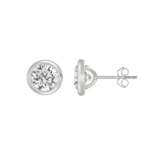 LADIES SOLITAIRE EARRINGS 3CT ROUND DIAMOND 14K WHITE GOLD