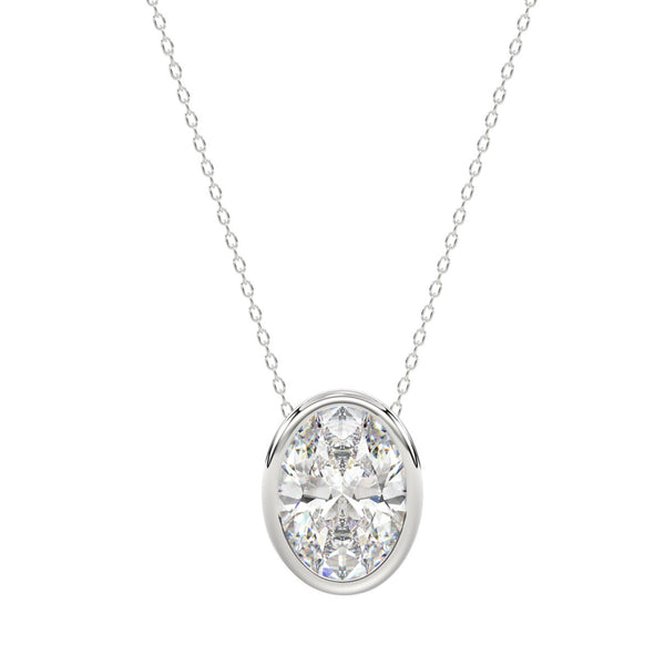 LADIES SOLITAIRE PENDANT 3CT OVAL DIAMOND 14K WHITE GOLD