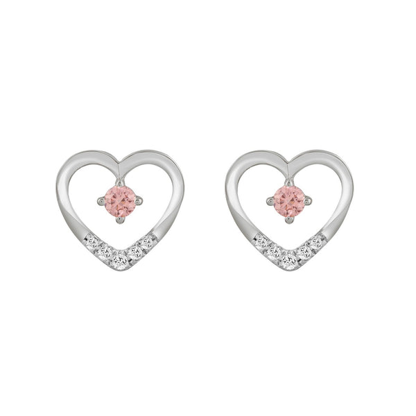 ETERNAL BLUSH COLLECTION LADIES EARRINGS 1/3CT ROUND DIAMOND 14K WHITE GOLD (CENTER STONE PINK ROUND DIAMOND 1/5CT)