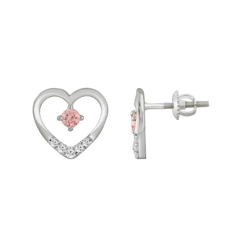 ETERNAL BLUSH COLLECTION LADIES EARRINGS 1/3CT ROUND DIAMOND 14K WHITE GOLD (CENTER STONE PINK ROUND DIAMOND 1/5CT)
