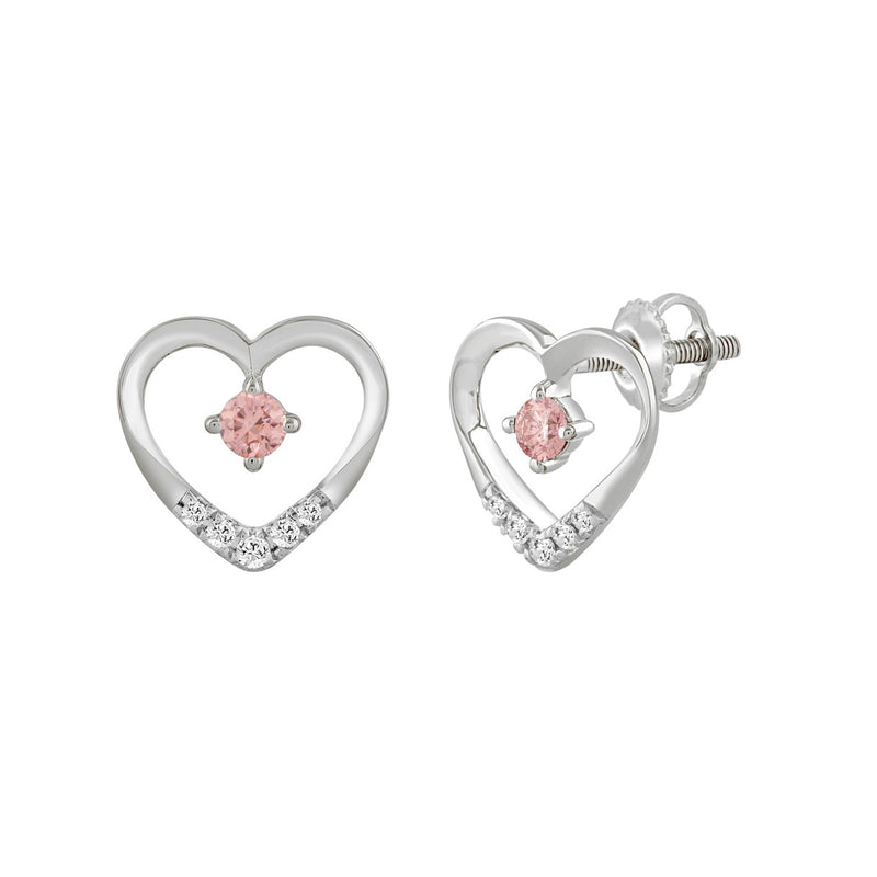 ETERNAL BLUSH COLLECTION LADIES EARRINGS 1/3CT ROUND DIAMOND 14K WHITE GOLD (CENTER STONE PINK ROUND DIAMOND 1/5CT)