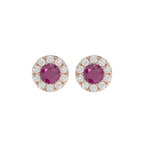 LADIES EARRINGS 5/8CT ROUND/RUBY DIAMOND 14K ROSE GOLD (CENTER STONE RUBY DIAMOND 3/4CT)