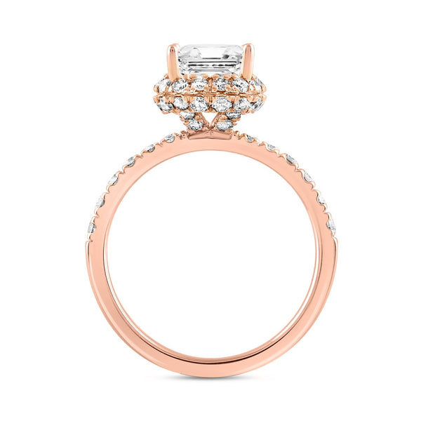 LADIES RING 4.00CT ROUND/EMERALD DIAMOND 14K ROSE GOLD (CENTER STONE EMERALD DIAMOND 3.00CT)