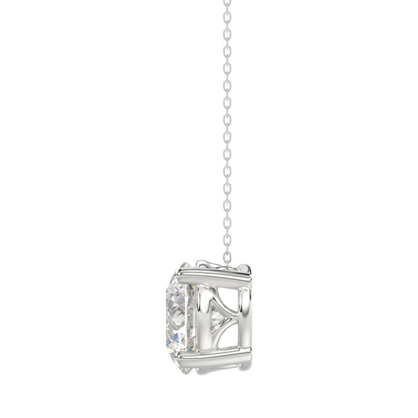 LADIES SOLITAIRE PENDANT WITH UNDER-PASS CHAIN 3CT ROUND DIAMOND 14K WHITE GOLD 