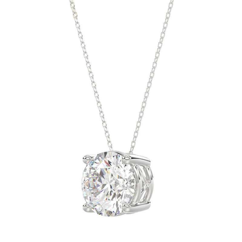 LADIES SOLITAIRE PENDANT WITH UNDER-PASS CHAIN 3CT ROUND DIAMOND 14K WHITE GOLD 