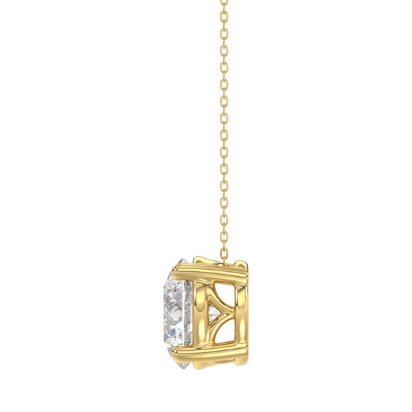 LADIES SOLITAIRE PENDANT WITH UNDER-PASS CHAIN 3CT ROUND DIAMOND 14K YELLOW GOLD 