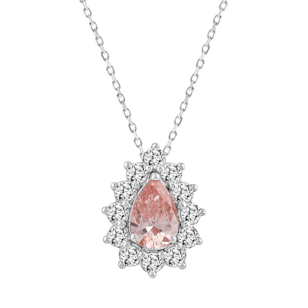 ETERNAL BLUSH COLLECTION LADIES PENDANT 2 1/2CT ROUND/PEAR DIAMOND 14K WHITE/ROSE GOLD (CENTER STONE PINK PEAR DIAMOND 1 1/2CT)