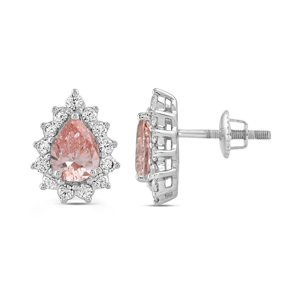 ETERNAL BLUSH COLLECTION LADIES EARRINGS 3CT ROUND/PEAR DIAMOND 14K WHITE/ROSE GOLD (CENTER STONE PINK PEAR DIAMOND 1CT)
