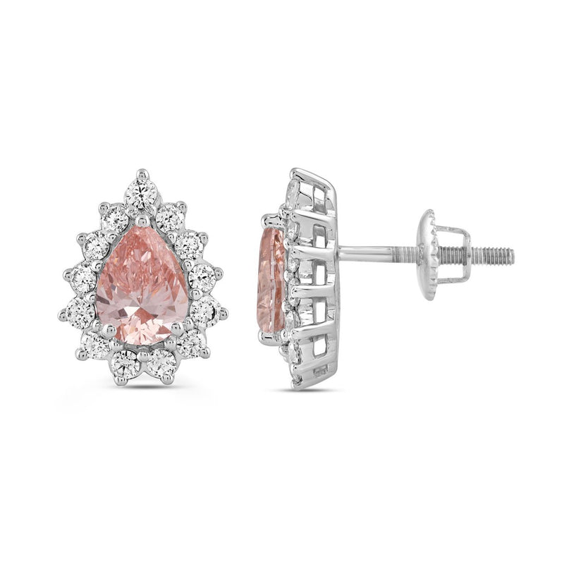 ETERNAL BLUSH COLLECTION LADIES EARRINGS 3CT ROUND/PEAR DIAMOND 14K WHITE/ROSE GOLD (CENTER STONE PINK PEAR DIAMOND 1CT)