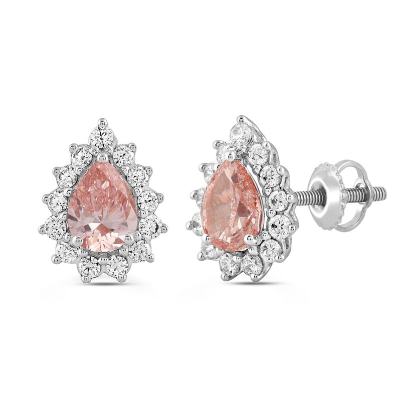 ETERNAL BLUSH COLLECTION LADIES EARRINGS 3CT ROUND/PEAR DIAMOND 14K WHITE/ROSE GOLD (CENTER STONE PINK PEAR DIAMOND 1CT)