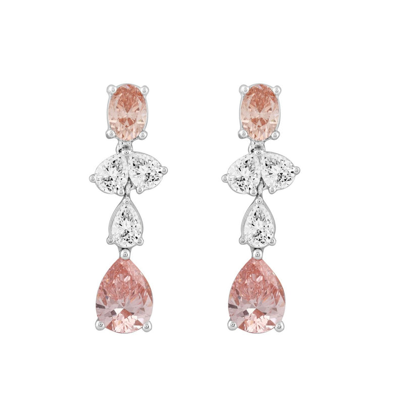 ETERNAL BLUSH COLLECTION 14K WHITE GOLD 3 1/2CT PINK OVAL/ PINK PEAR DIAMOND LADIES EARRINGS 