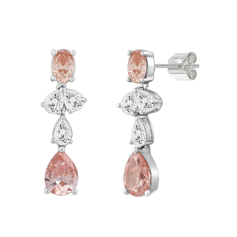 ETERNAL BLUSH COLLECTION 14K WHITE GOLD 3 1/2CT PINK OVAL/ PINK PEAR DIAMOND LADIES EARRINGS 