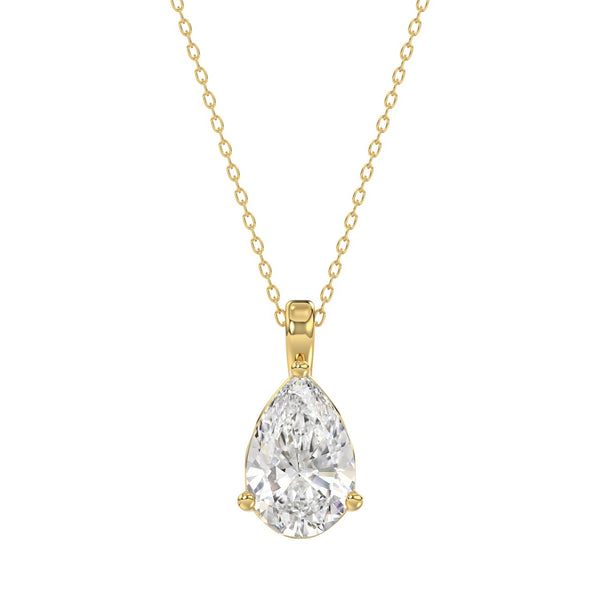LADIES SOLITAIRE PENDANT 2 1/2CT PEAR DIAMOND 14K YELLOW GOLD 