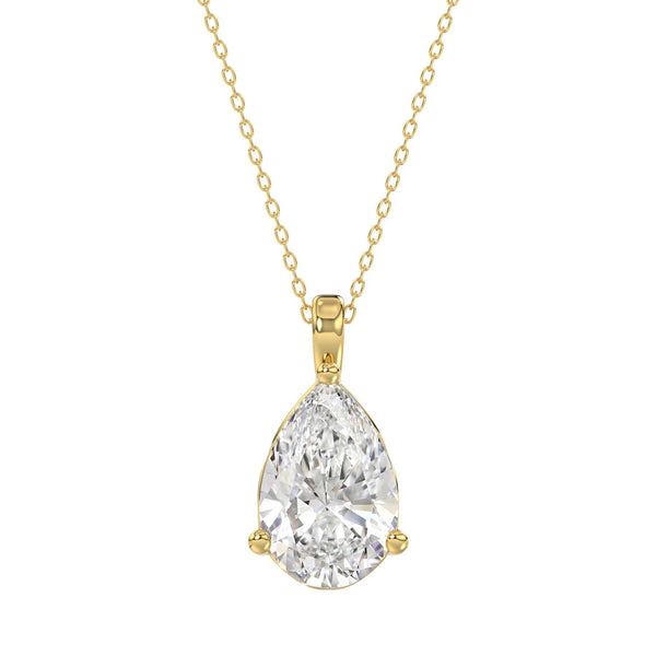 LADIES SOLITAIRE PENDANT 4CT PEAR DIAMOND 14K YELLOW GOLD 