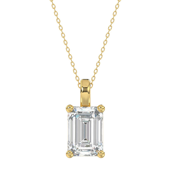 LADIES SOLITAIRE PENDANT WITH CHAIN 4CT EMERALD DIAMOND 14K YELLOW GOLD 