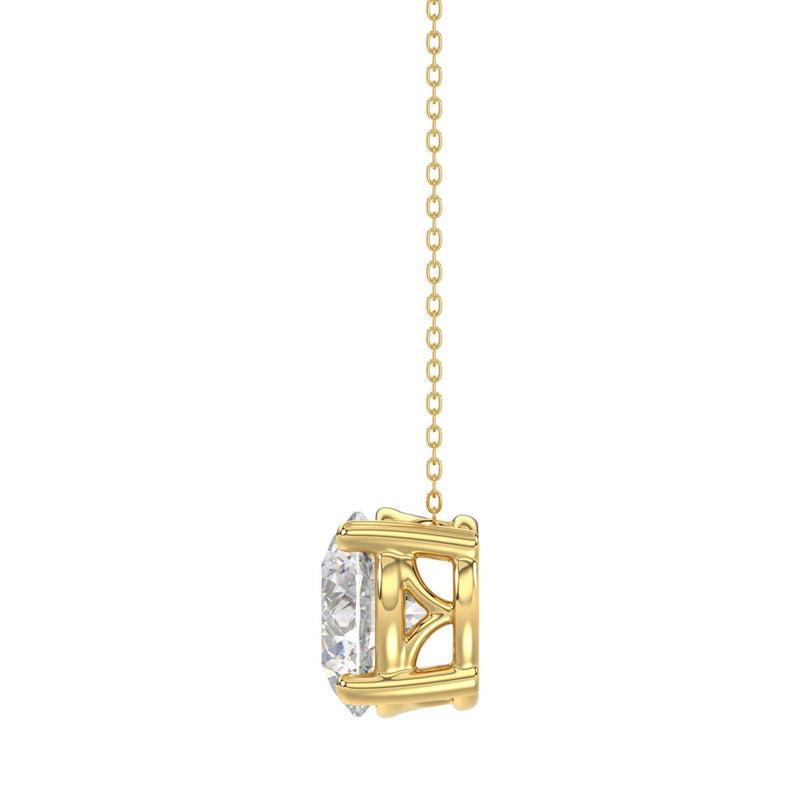 LADIES SOLITAIRE PENDANT WITH UNDER-PASS CHAIN 2 1/2CT ROUND DIAMOND 14K YELLOW GOLD 