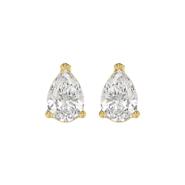 LADIES SOLITAIRE EARRINGS 4.00CT PEAR DIAMOND 14K YELLOW GOLD 