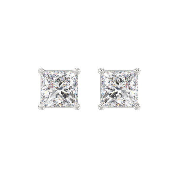 LADIES SOLITAIRE EARRINGS 4CT PRINCESS DIAMOND 14K WHITE GOLD 