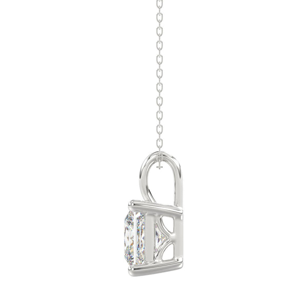 LADIES SOLITAIRE PENDANT WITH CHAIN 4CT PRINCESS DIAMOND 14K WHITE GOLD 