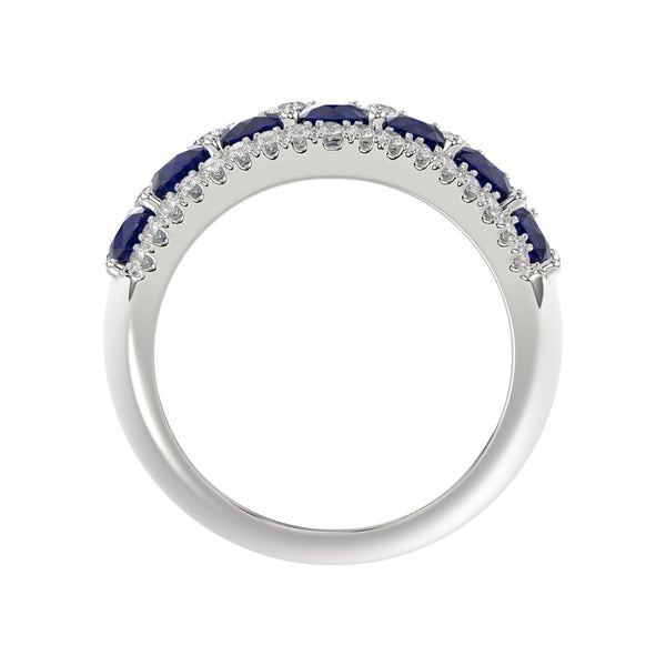 14K WHITE GOLD 4.00CT ROUND/ROUND BLUE SAPPHIRE DIAMOND LADIES RING