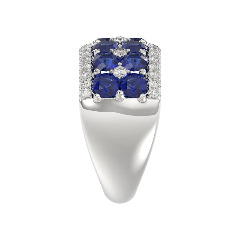 14K WHITE GOLD 4.00CT ROUND/ROUND BLUE SAPPHIRE DIAMOND LADIES RING