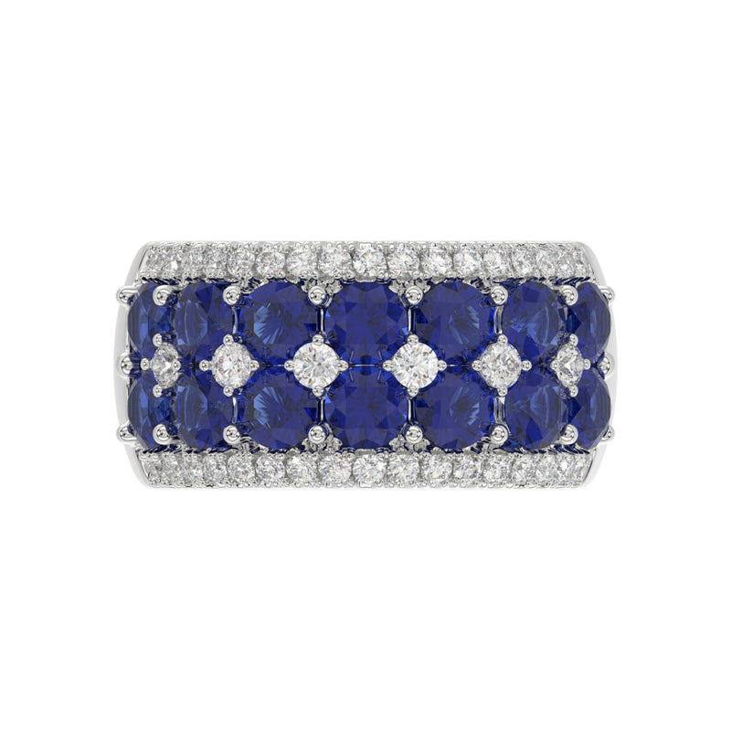 14K WHITE GOLD 4.00CT ROUND/ROUND BLUE SAPPHIRE DIAMOND LADIES RING