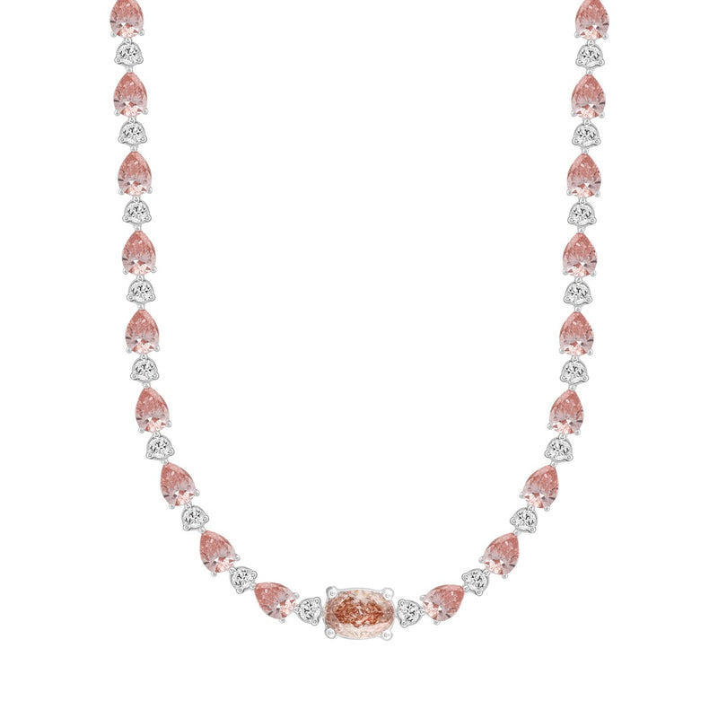 LADIES NECKLACE 15CT ROUND/PEAR/OVAL DIAMOND 14K WHITE/ROSE GOLD 