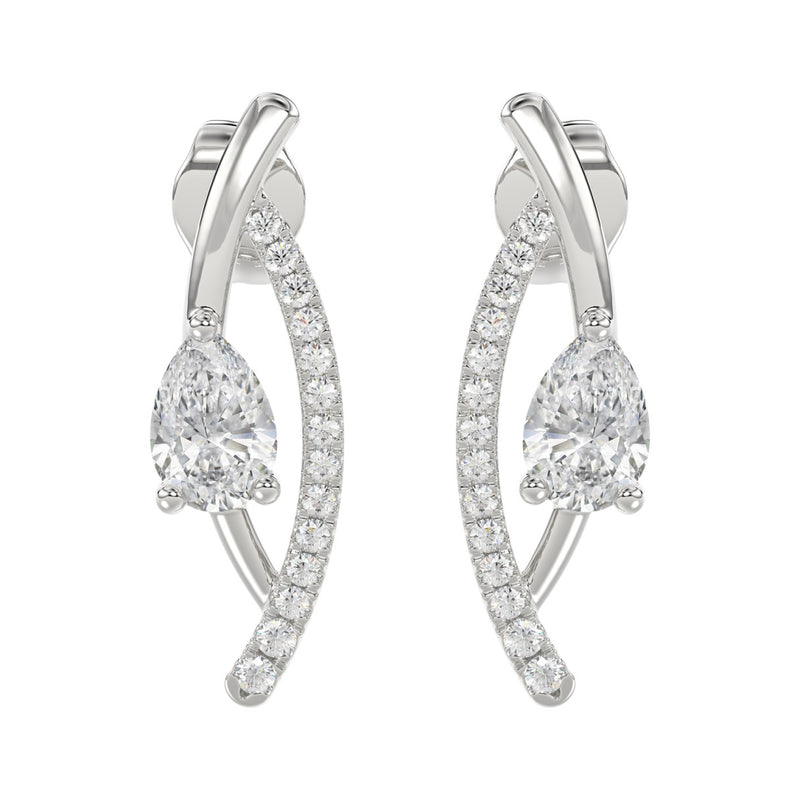 14K WHITE GOLD 1.00CT ROUND/PEAR DIAMOND LADIES EARRINGS
