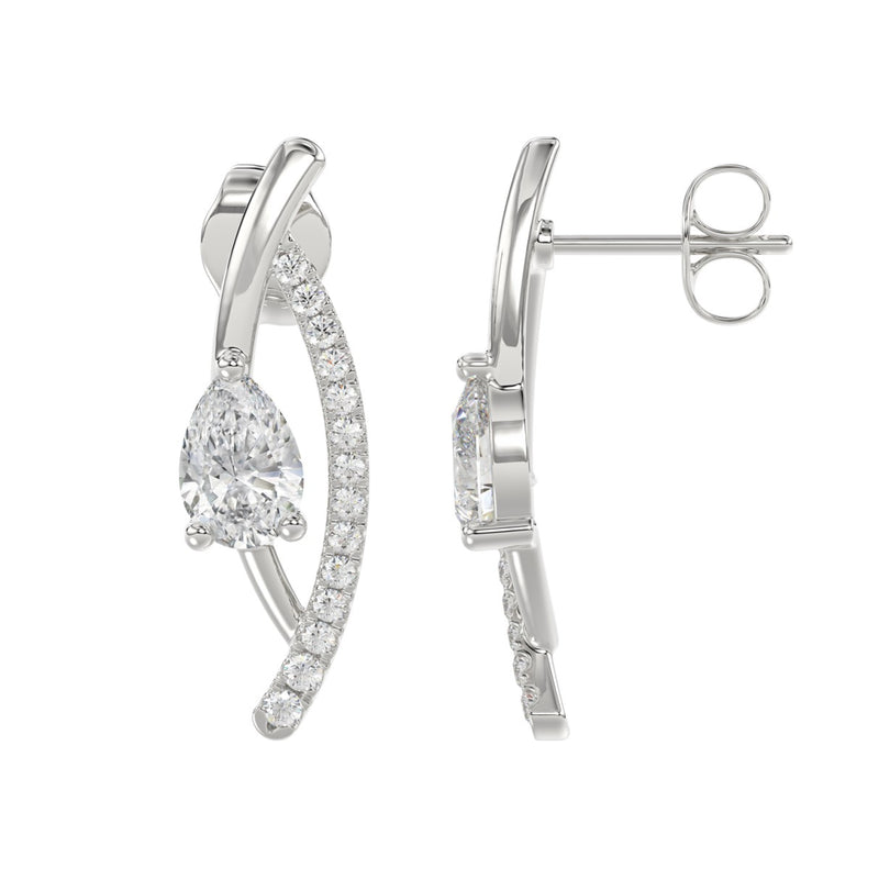 14K WHITE GOLD 1.00CT ROUND/PEAR DIAMOND LADIES EARRINGS